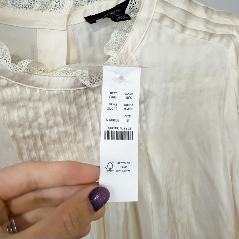 J.Crew Ruffleneck Drapey Top Ivory Blouse NWT Size Small